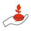 Pictogramme représentant une main tenant une pousse de plante rouge