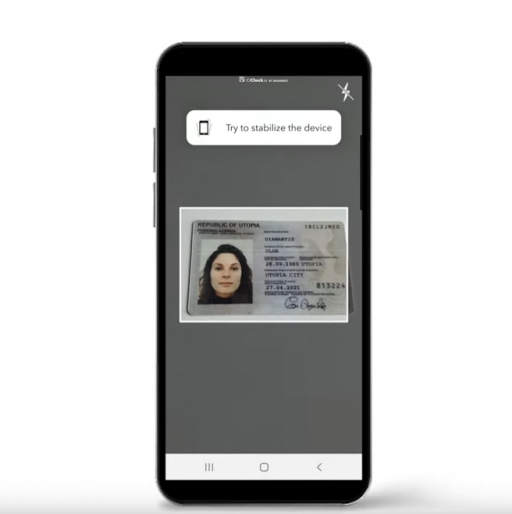 représentation d'un téléphone mobile en train de scanner une pièce d'identité