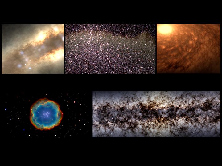 Quelques vues détaillées au sein de la galaxie dans le modèle expérimental GigaVoxels-veRTIGE